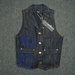 Imperious Vest Mens Large Blue Denim Delf Trading Button Pockets NWT